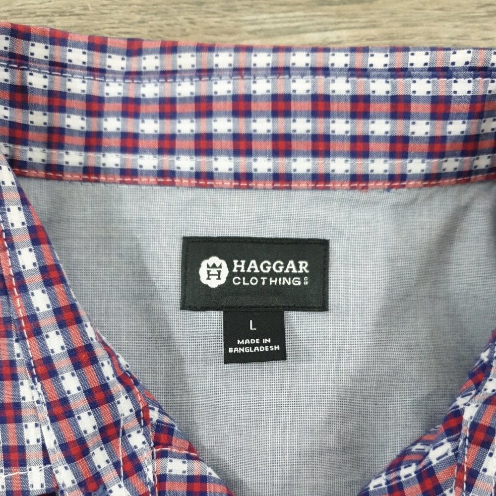 Haggar Clothing Mens Large Dress Shirt Long Sleeve Office Work Casual Patriotic - Picture 5 of 9